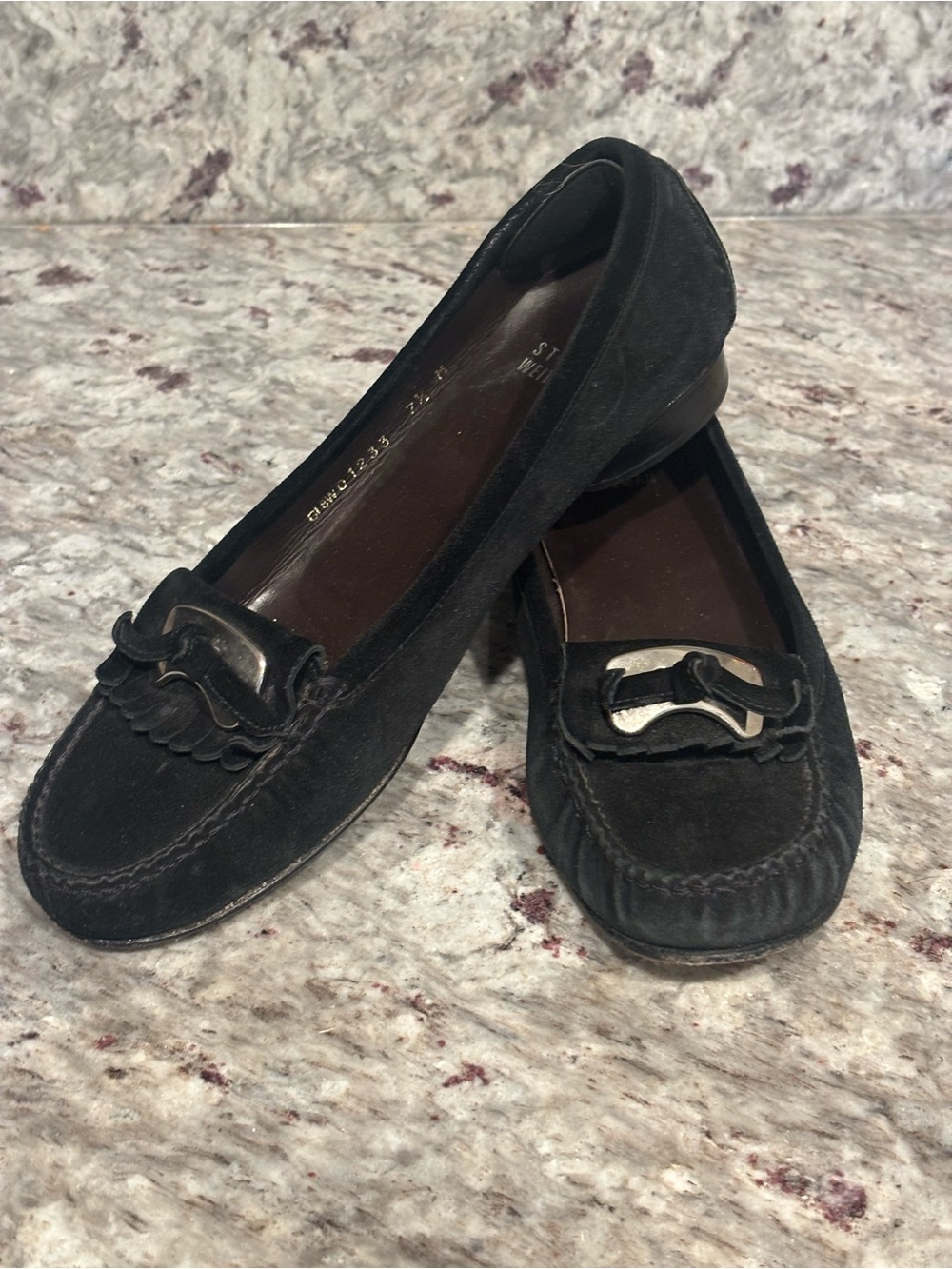 Stuart Weitzman Womens leather black Suede Loafers Size 7